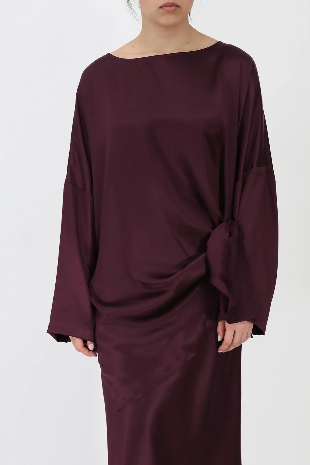 SAMIRA ONE-SIZE TUNIC IN SILK CHARMEUSE BORDEAUX