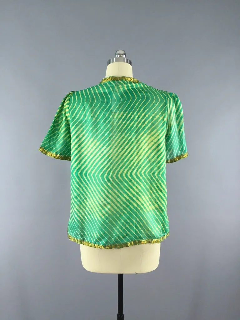 Silk Blouse T-Shirt / Vintage Indian Sari / Size Medium