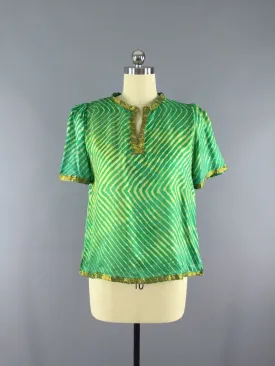 Silk Blouse T-Shirt / Vintage Indian Sari / Size Medium