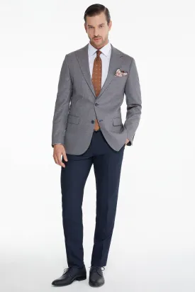 Slim Fit Gray - Burgundy Peak Lapel Wool Blend Casual Suit