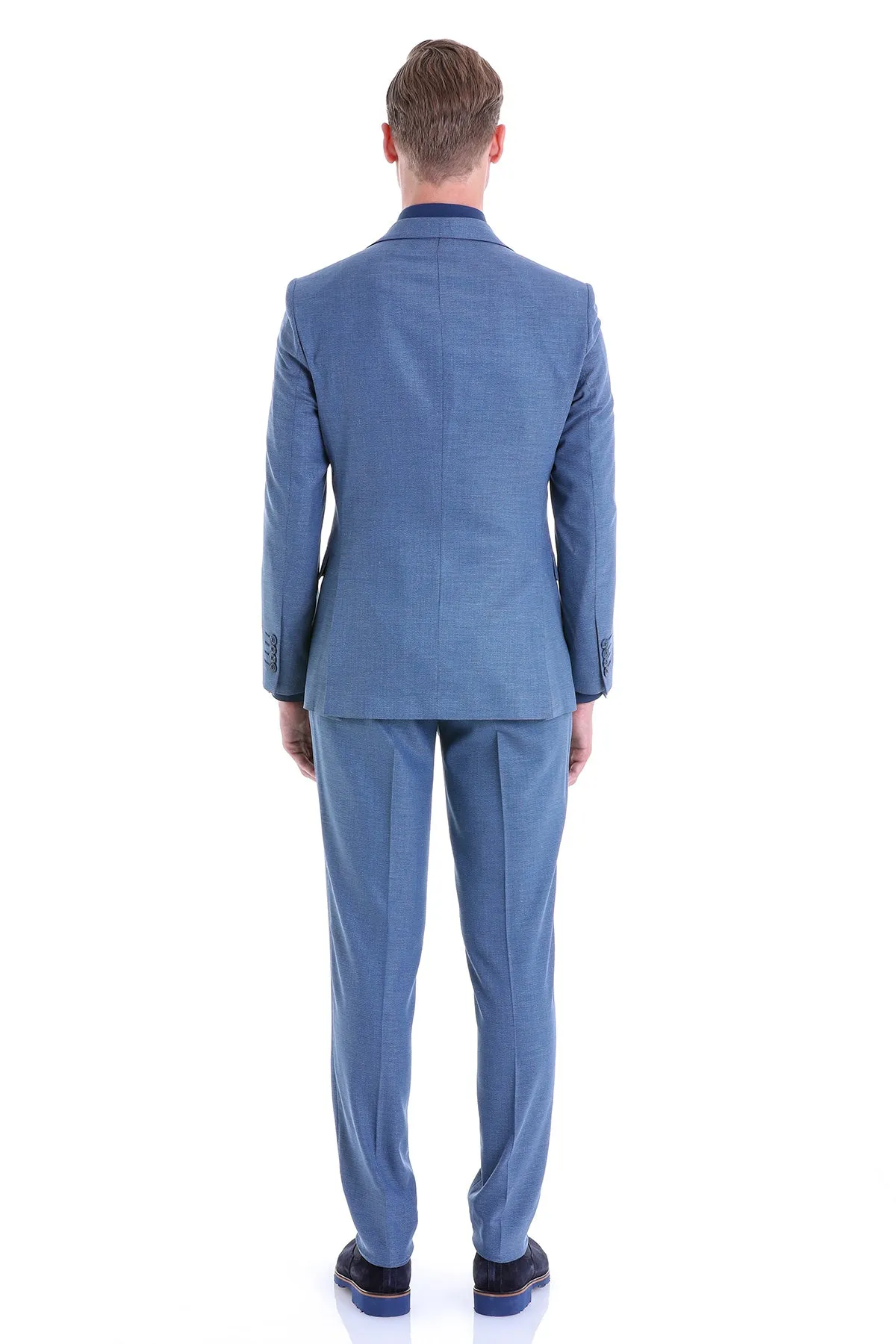 Slim Fit Notch Lapel Patterned Classic Suit, Light Navy D.