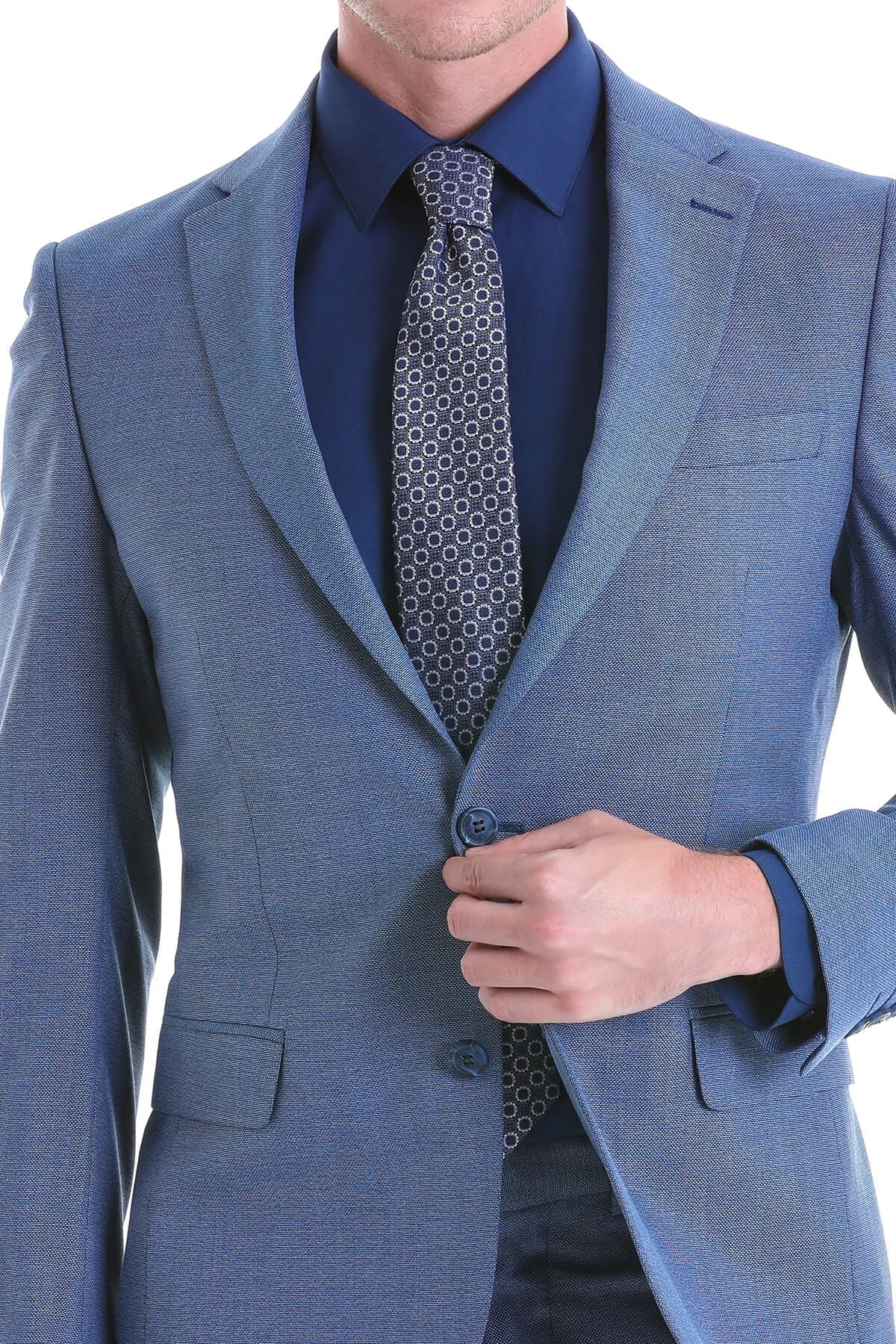 Slim Fit Notch Lapel Patterned Classic Suit, Light Navy D.