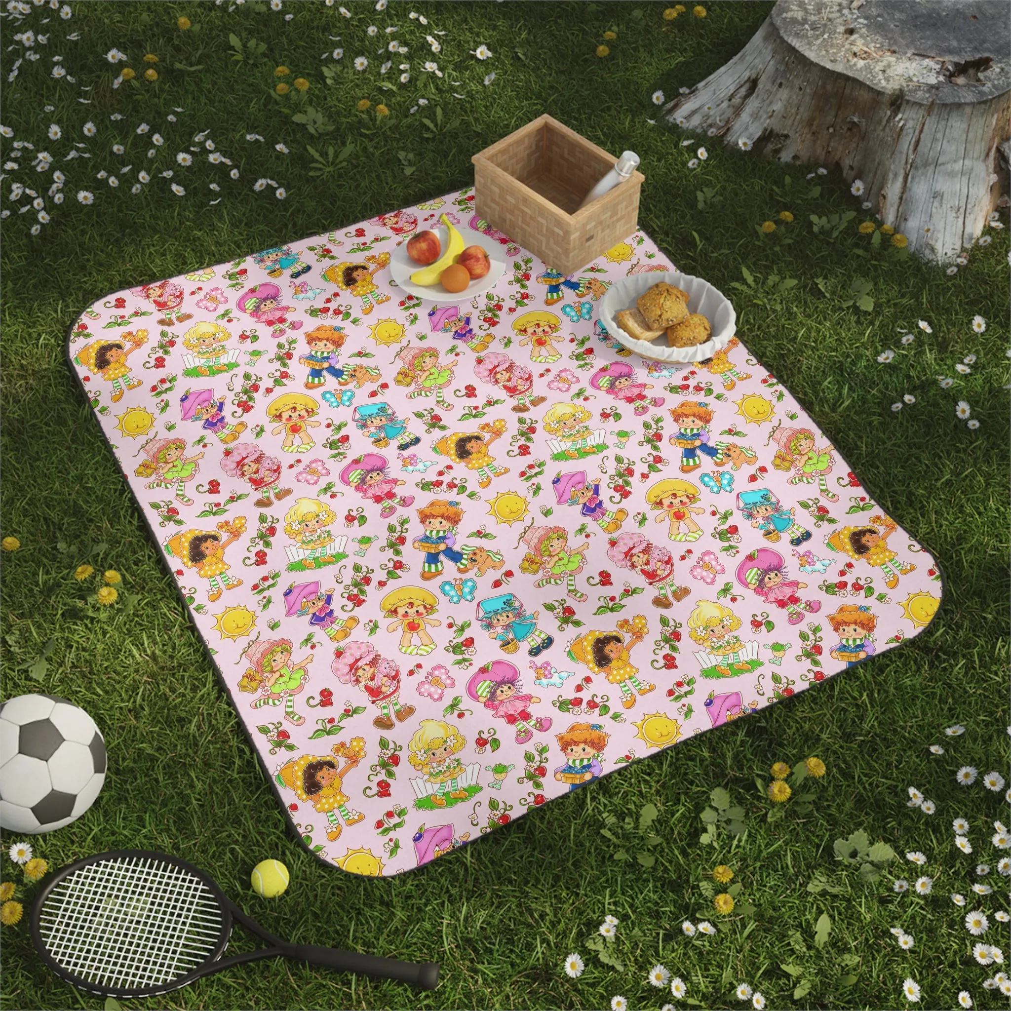 Strawberry Shortcake Inspired Custom Hand Drawn Art Picnic Blanket Gift Stadium Game Berry