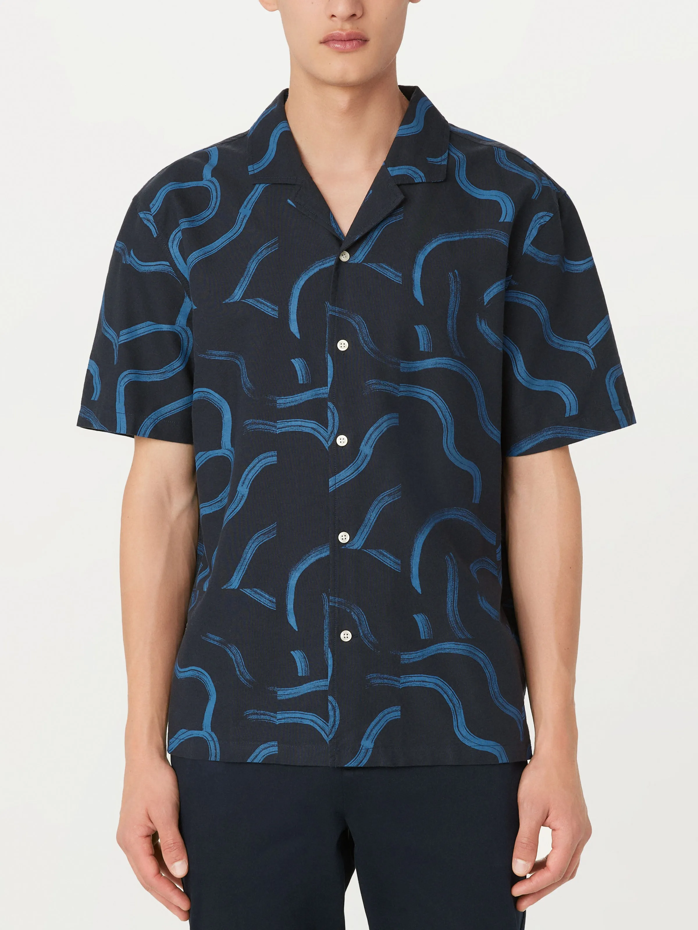 The Abstract Camp Collar Shirt in Deep Blue