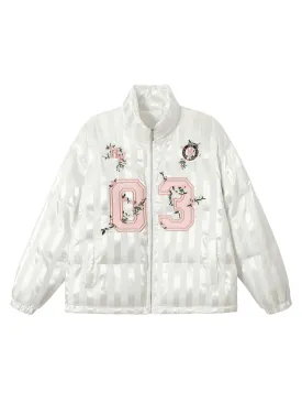 Thesupermade Floral Letter Embroidered Stand Collar Cotton Coat