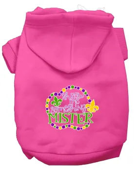 Throw Me Something Screen Print Mardi Gras Dog Hoodie Bright Pink S