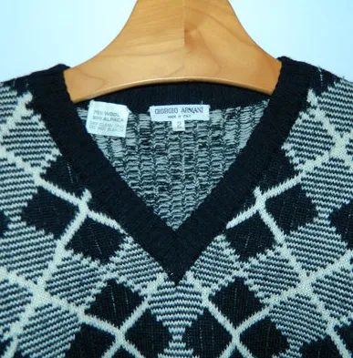 vintage argyle sweater 1980s Giorgio Armani black jumper Mens S