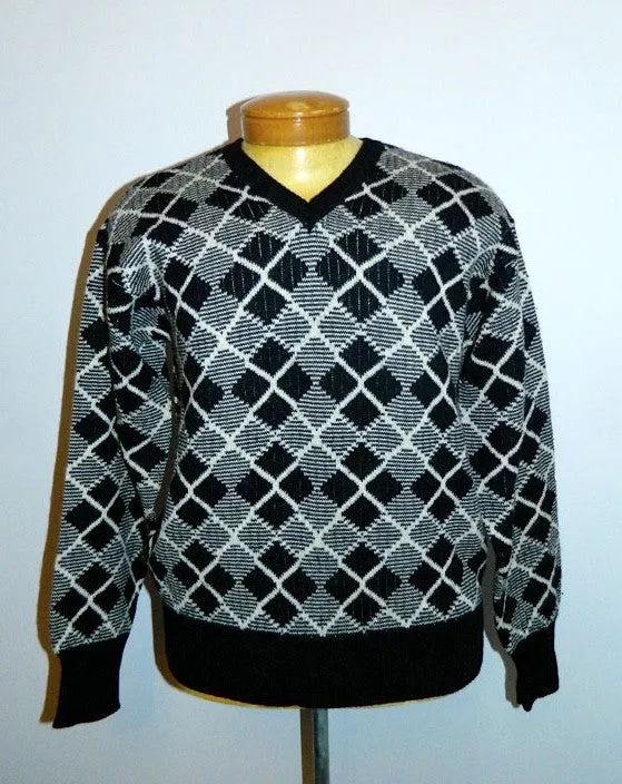 vintage argyle sweater 1980s Giorgio Armani black jumper Mens S