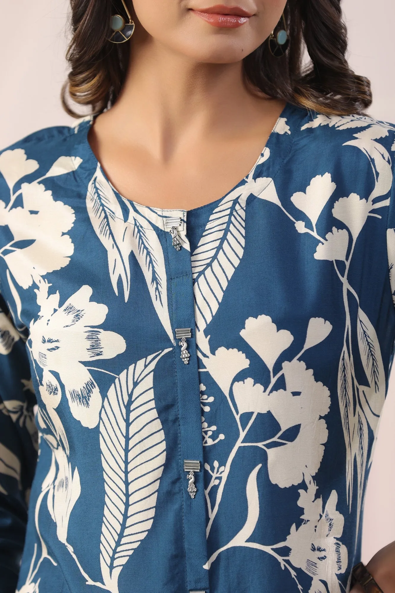 Vintage Blue Floral Russian Silk Shirt