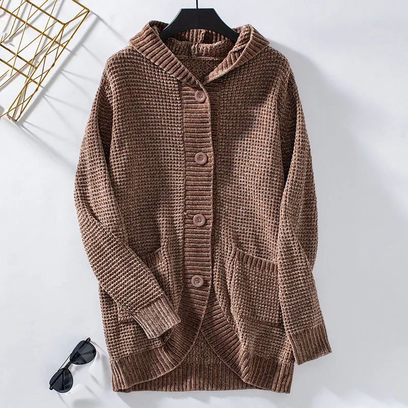 Women's Knitwear Hooded Loose Mid-length Sweater