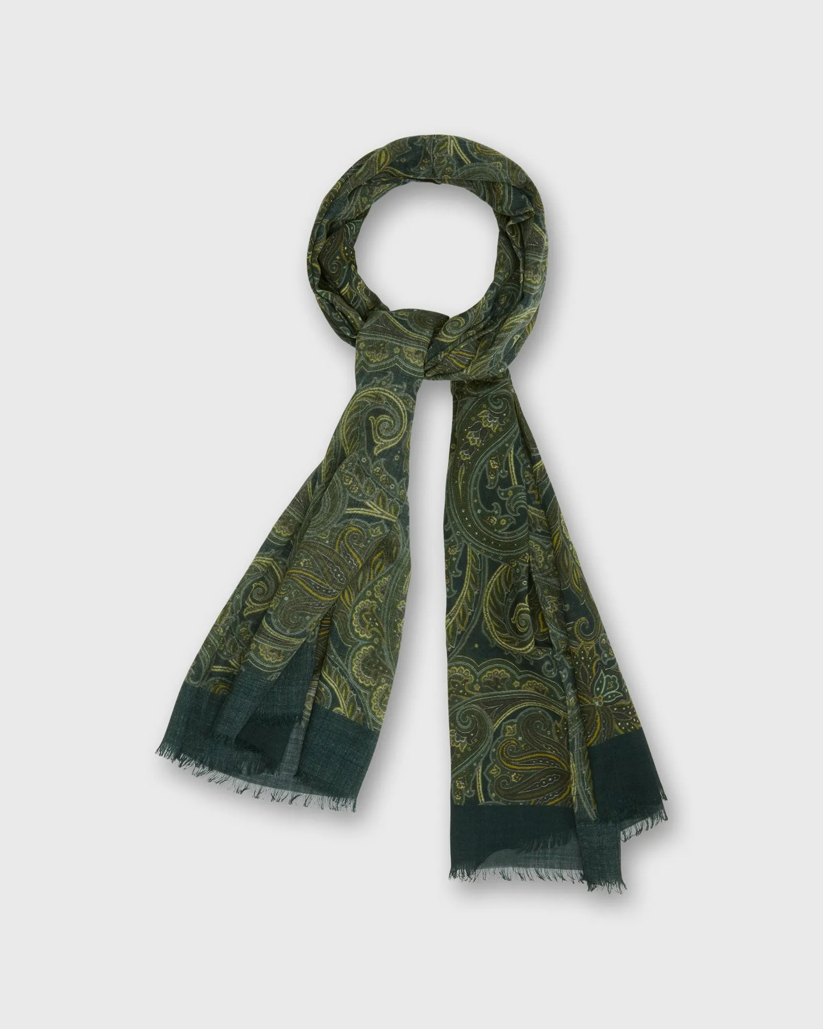 Wool/Cashmere Print Scarf in Midnight/Olive Paisley